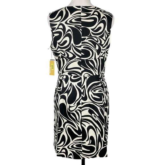 MICHAEL KORS Sheath Dress NWT NEW Black White 10 Art Retro Print Career Pockets - Picture 6 of 11